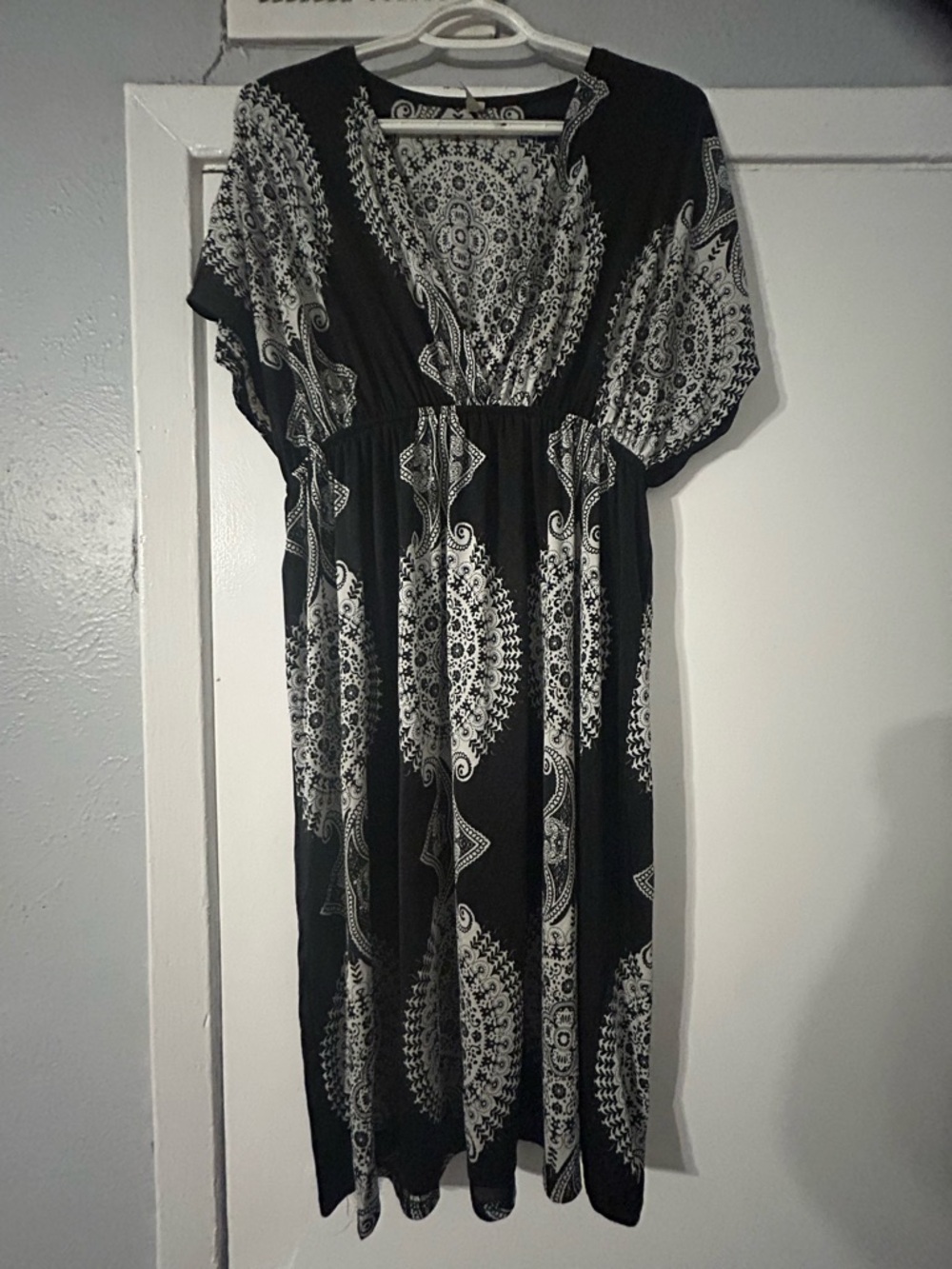 India Boutique Black and White Maxi Dress with Medallion Print